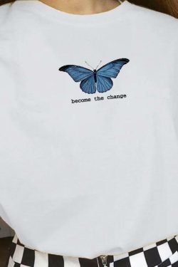 Y2K Grunge 'Become the Change' T-Shirt - Retro 90s Fashion, Summer Outfits, Pastel Goth Style