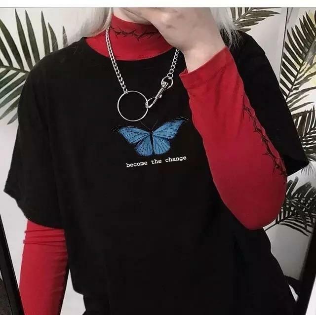Y2K Grunge 'Become the Change' T-Shirt - Retro 90s Fashion, Summer Outfits, Pastel Goth Style