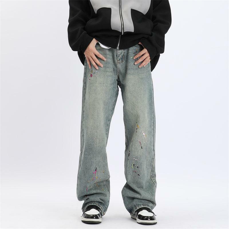 Y2K Grunge 'Splattered' Washed Denim Jeans - Retro 90s Fashion, Summer Y2K Outfits