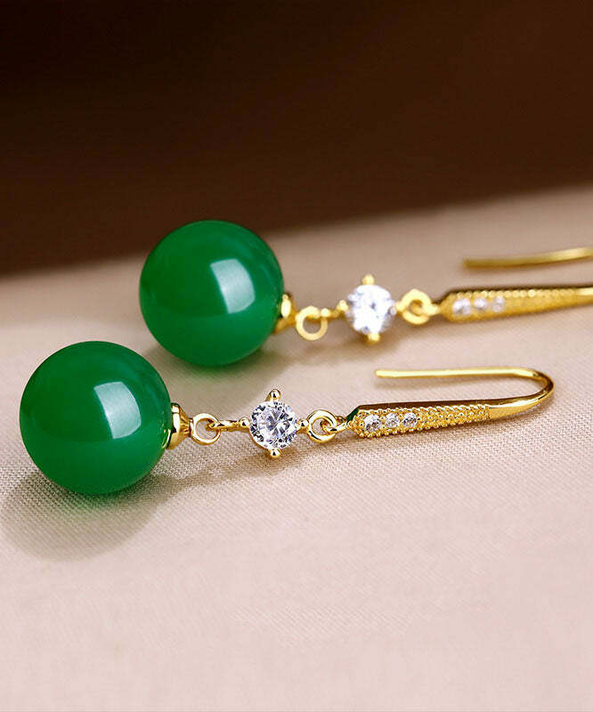 Y2K Grunge 14K Gold Agate Zircon Drop Earrings - Retro 90s Fashion, Summer Y2K Outfits