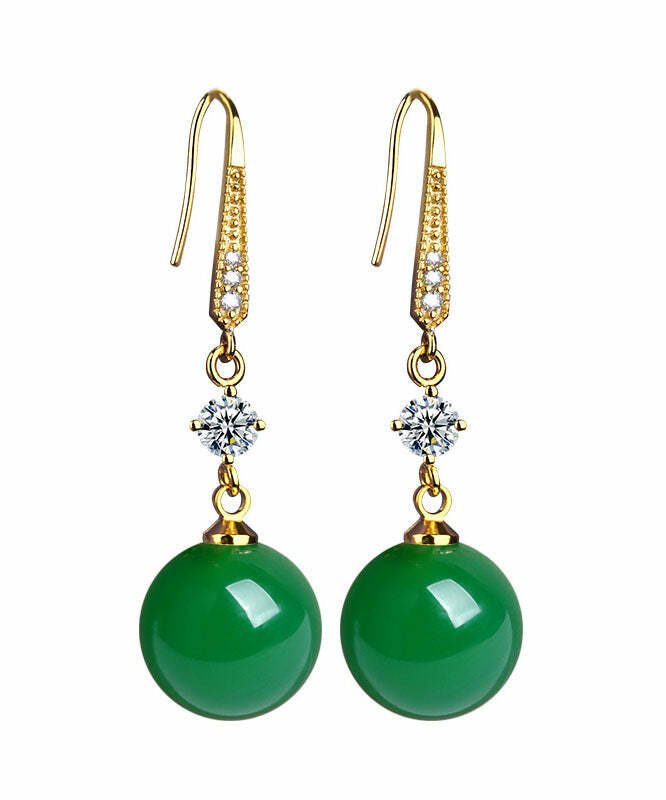 Y2K Grunge 14K Gold Agate Zircon Drop Earrings - Retro 90s Fashion, Summer Y2K Outfits