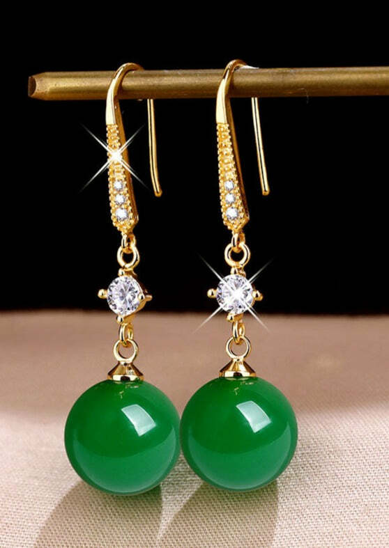 Y2K Grunge 14K Gold Agate Zircon Drop Earrings - Retro 90s Fashion, Summer Y2K Outfits