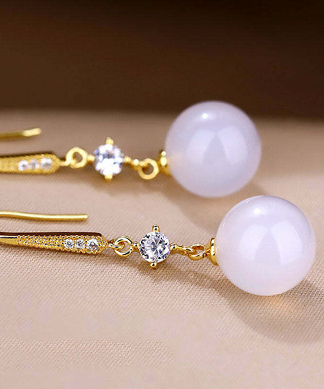 Y2K Grunge 14K Gold Agate Zircon Drop Earrings - Retro 90s Fashion, Summer Y2K Outfits