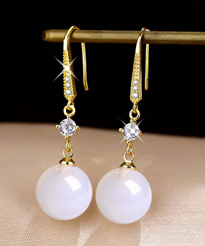 Y2K Grunge 14K Gold Agate Zircon Drop Earrings - Retro 90s Fashion, Summer Y2K Outfits