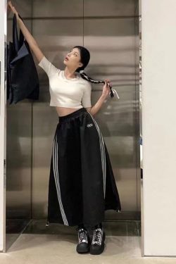 Y2K Grunge 3 Stripes Maxi Skirt - Retro 90s Fashion, Summer Y2K Outfits, Gothic Y2K
