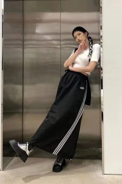 Y2K Grunge 3 Stripes Maxi Skirt - Retro 90s Fashion, Summer Y2K Outfits, Gothic Y2K