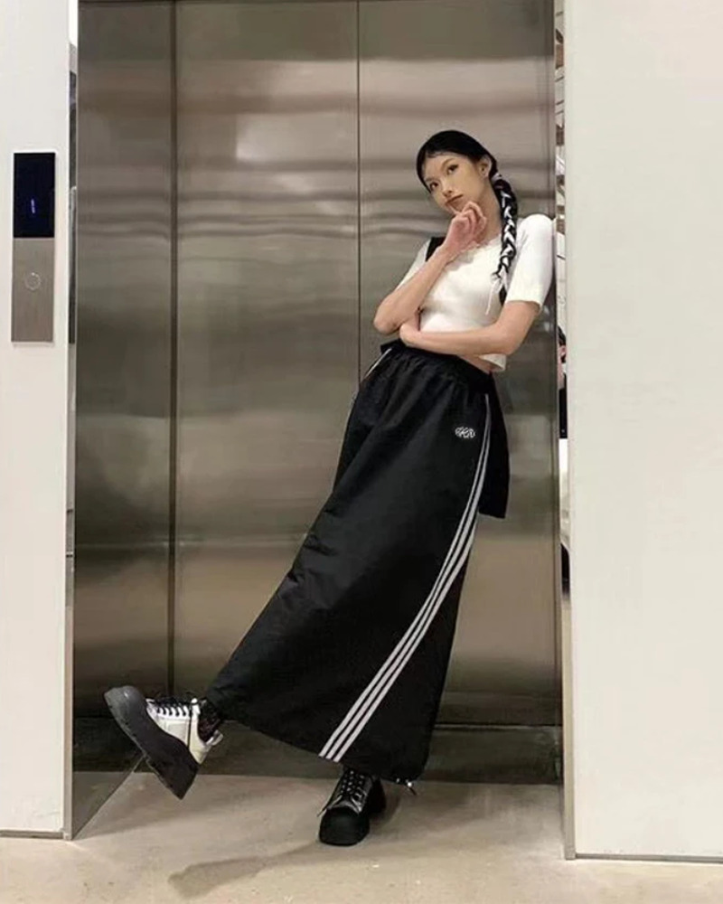 Y2K Grunge 3 Stripes Maxi Skirt - Retro 90s Fashion, Summer Y2K Outfits, Gothic Y2K