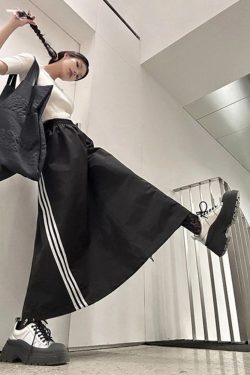 Y2K Grunge 3 Stripes Maxi Skirt - Retro 90s Fashion, Summer Y2K Outfits, Gothic Y2K