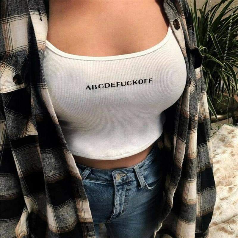 Y2K Grunge ABCDEFUCKOFF Crop Top - Retro 90s Fashion, Summer Y2K Outfits, Pastel Goth Style