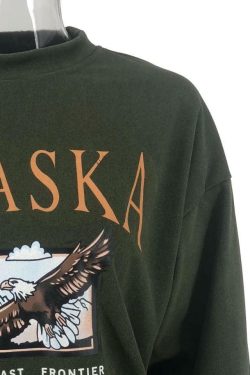Y2K Grunge Alaska Hawk Sweatshirt - Retro 90s Fashion, Summer Y2K Outfits, Pastel Goth Style