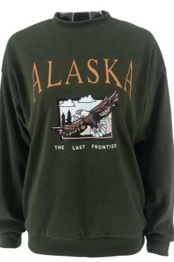 Y2K Grunge Alaska Hawk Sweatshirt - Retro 90s Fashion, Summer Y2K Outfits, Pastel Goth Style