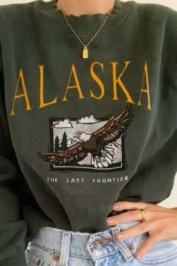 Y2K Grunge Alaska Hawk Sweatshirt - Retro 90s Fashion, Summer Y2K Outfits, Pastel Goth Style