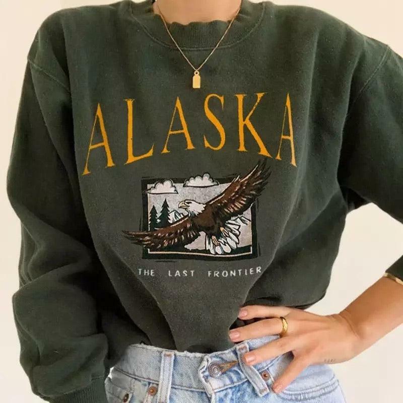 Y2K Grunge Alaska Hawk Sweatshirt - Retro 90s Fashion, Summer Y2K Outfits, Pastel Goth Style