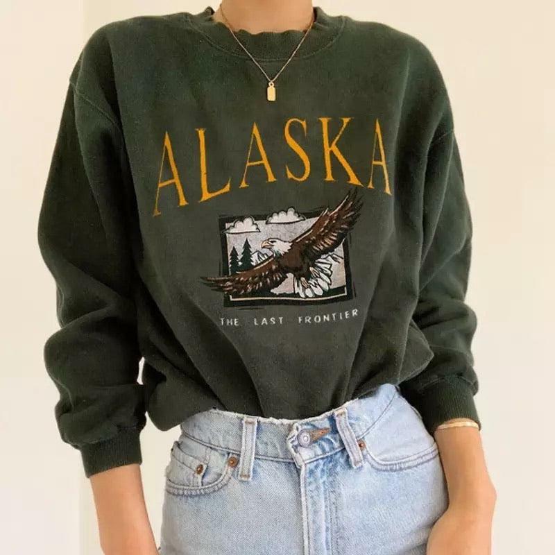 Y2K Grunge Alaska Hawk Sweatshirt - Retro 90s Fashion, Summer Y2K Outfits, Pastel Goth Style