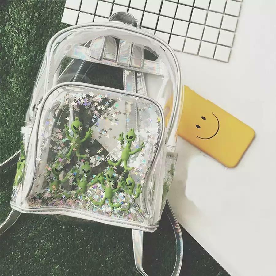 Y2K Grunge Alien Invasion Transparent Backpack - Perfect for 90s and Y2K Summer Outfits