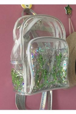 Y2K Grunge Alien Invasion Transparent Backpack - Perfect for 90s and Y2K Summer Outfits