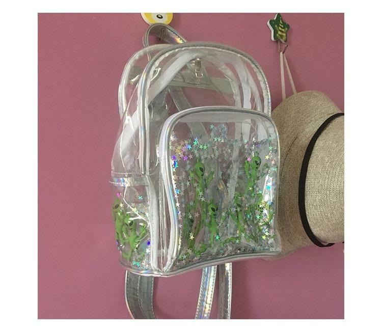Y2K Grunge Alien Invasion Transparent Backpack - Perfect for 90s and Y2K Summer Outfits