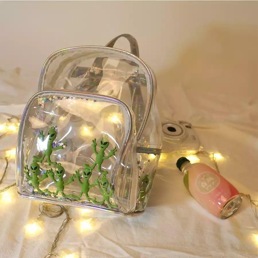 Y2K Grunge Alien Invasion Transparent Backpack - Perfect for 90s and Y2K Summer Outfits