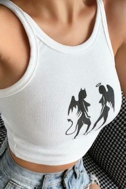 Y2K Grunge Angel & Devil Girls Crop Top - 90s Retro Summer Outfit, Y2K Party Fashion