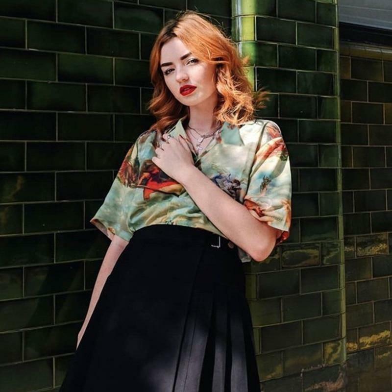 Y2K Grunge Angel Button Up Shirt - 90s Fashion, Retro Style, Y2K Summer & Party Outfits