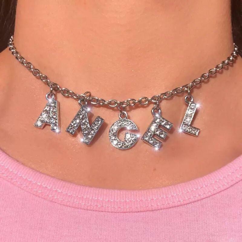 Y2K Grunge Angel Choker Necklace - Retro 90s Fashion, Pastel Goth, Y2K Party Outfits