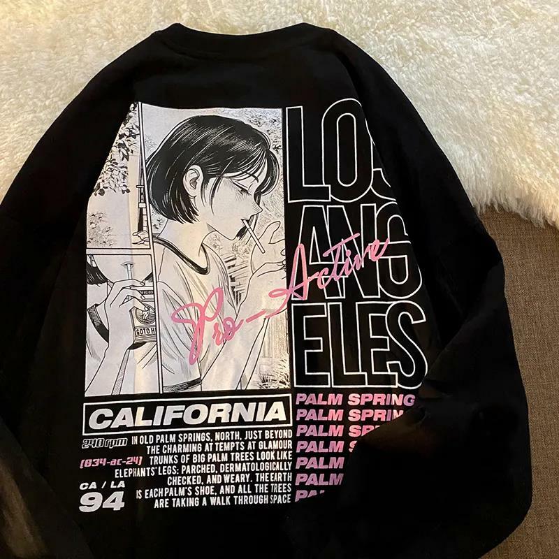 Y2K Grunge Anime eGirl Printed Sweatshirt - Retro 90s Fashion, Summer Y2K Outfits, Pastel Goth