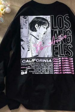Y2K Grunge Anime eGirl Printed Sweatshirt - Retro 90s Fashion, Summer Y2K Outfits, Pastel Goth