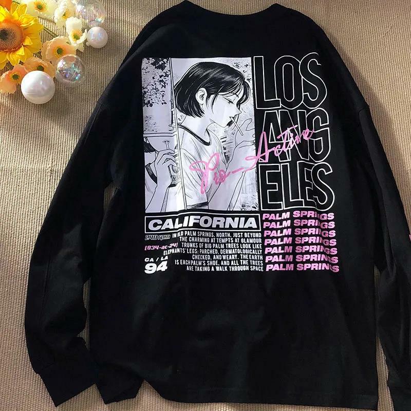 Y2K Grunge Anime eGirl Printed Sweatshirt - Retro 90s Fashion, Summer Y2K Outfits, Pastel Goth
