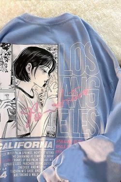 Y2K Grunge Anime eGirl Printed Sweatshirt - Retro 90s Fashion, Summer Y2K Outfits, Pastel Goth