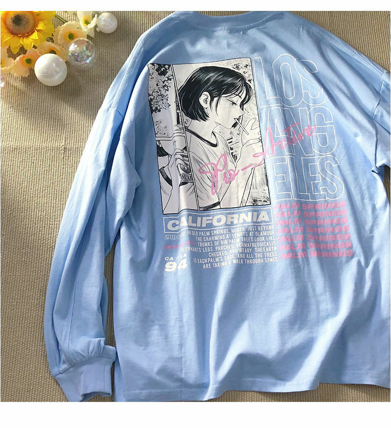 Y2K Grunge Anime eGirl Printed Sweatshirt - Retro 90s Fashion, Summer Y2K Outfits, Pastel Goth