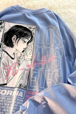 Y2K Grunge Anime eGirl Printed Sweatshirt - Retro 90s Fashion, Summer Y2K Outfits, Pastel Goth