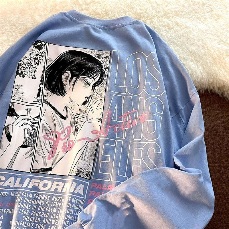 Y2K Grunge Anime eGirl Printed Sweatshirt - Retro 90s Fashion, Summer Y2K Outfits, Pastel Goth