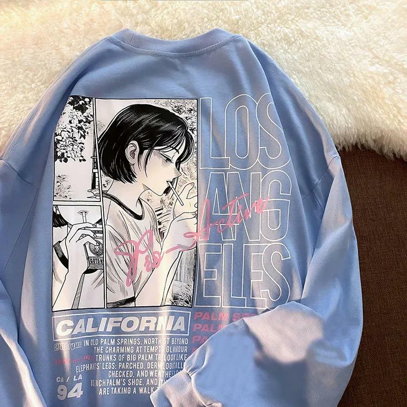 Y2K Grunge Anime eGirl Printed Sweatshirt - Retro 90s Fashion, Summer Y2K Outfits, Pastel Goth