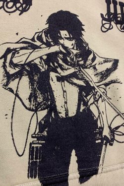 Y2K Grunge Anime Hoodie - AoT Levi | 90s Fashion, Retro Style, Y2K Summer Outfits