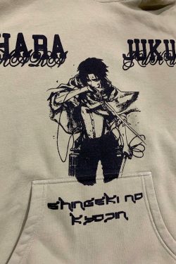 Y2K Grunge Anime Hoodie - AoT Levi | 90s Retro Summer Outfit | Y2K Fashion for Women