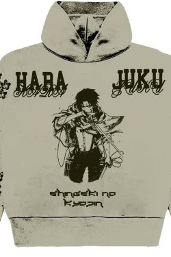 Y2K Grunge Anime Hoodie - AoT Levi | 90s Retro Summer Outfit | Y2K Fashion for Women