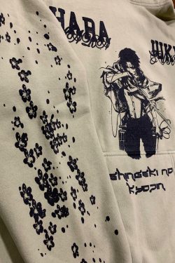 Y2K Grunge Anime Hoodie - AoT Levi | 90s Retro Summer Outfit | Y2K Fashion for Women
