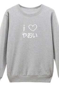 Y2K Grunge Anime I Heart Yaoi BL Manga Sweatshirt - Retro 90s Fashion, Pastel Goth Style