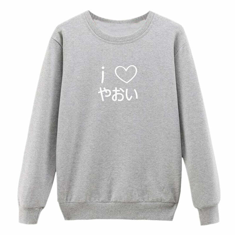 Y2K Grunge Anime I Heart Yaoi BL Manga Sweatshirt - Retro 90s Fashion, Pastel Goth Style