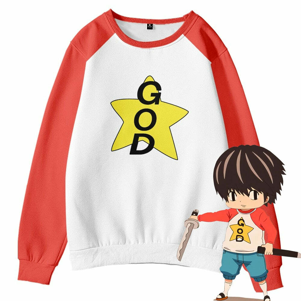 Y2K Grunge Anime Sweatshirt - Retro 90s Fashion, Y2K Summer Outfits, Pastel Goth Style