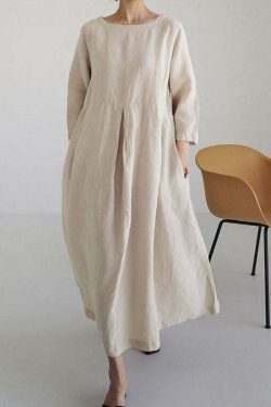 Y2K Grunge Apricot-Print Cotton Dress with Pockets - Retro 90s Summer Outfit