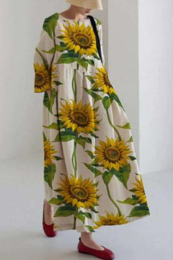 Y2K Grunge Apricot-Print Cotton Dress with Pockets - Retro 90s Summer Outfit
