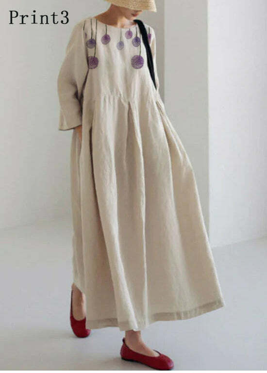Y2K Grunge Apricot-Print Cotton Dress with Pockets - Retro 90s Summer Outfit
