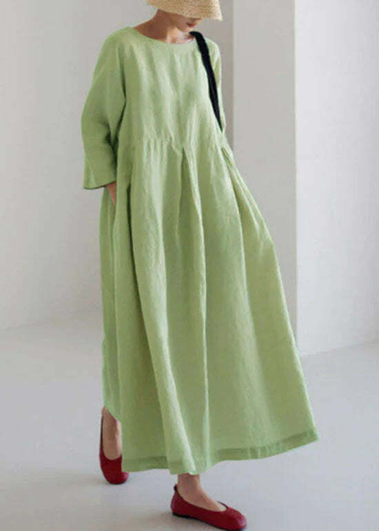 Y2K Grunge Apricot-Print Cotton Dress with Pockets - Retro 90s Summer Outfit