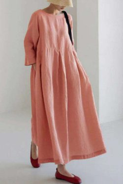 Y2K Grunge Apricot-Print Cotton Dress with Pockets - Retro 90s Summer Outfit