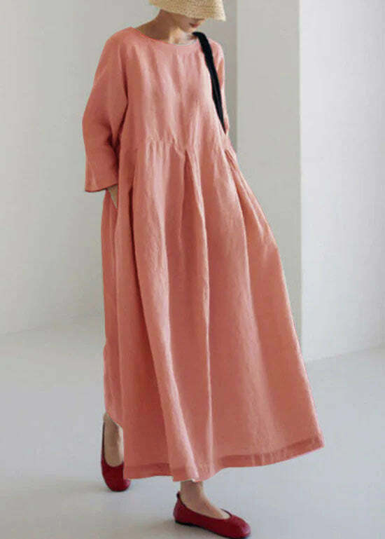 Y2K Grunge Apricot-Print Cotton Dress with Pockets - Retro 90s Summer Outfit