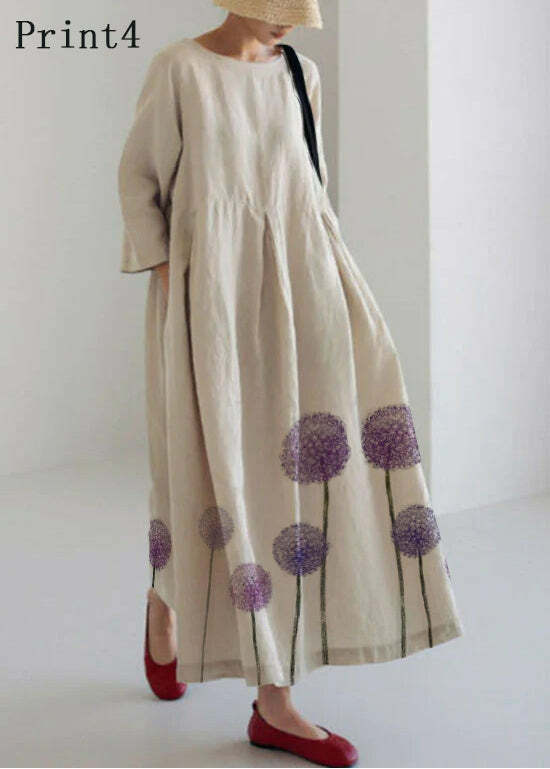 Y2K Grunge Apricot-Print Cotton Dress with Pockets - Retro 90s Summer Outfit