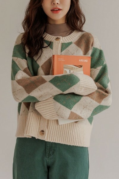 Y2K Grunge Argyle Cardigan - Retro 90s Summer Outfit, Y2K Fashion, Pastel Goth Style