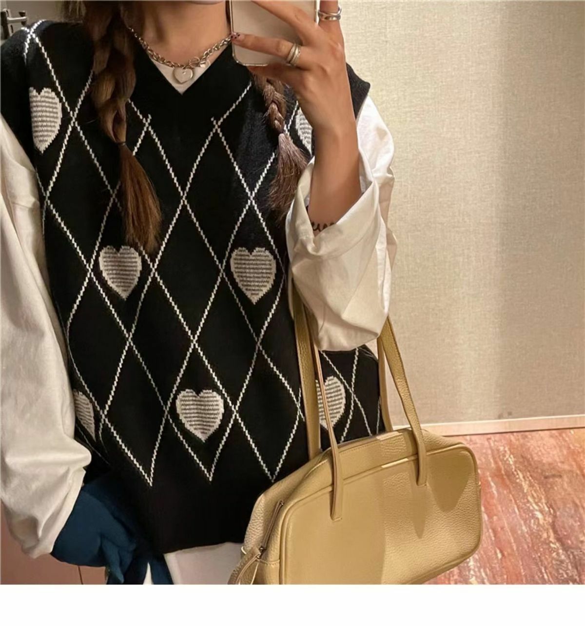 Y2K Grunge Argyle Heart Knitted Cardigan - Retro 90s Summer Outfit, Pastel Goth Style