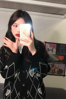 Y2K Grunge Argyle Heart Knitted Cardigan - Retro 90s Summer Outfit, Pastel Goth Style